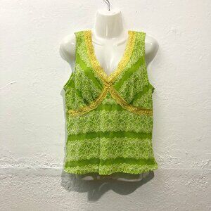 Fashion Bug 90s sleeveless Blouse Y2K Lace Tank Top Fairy Coquette Green Lined